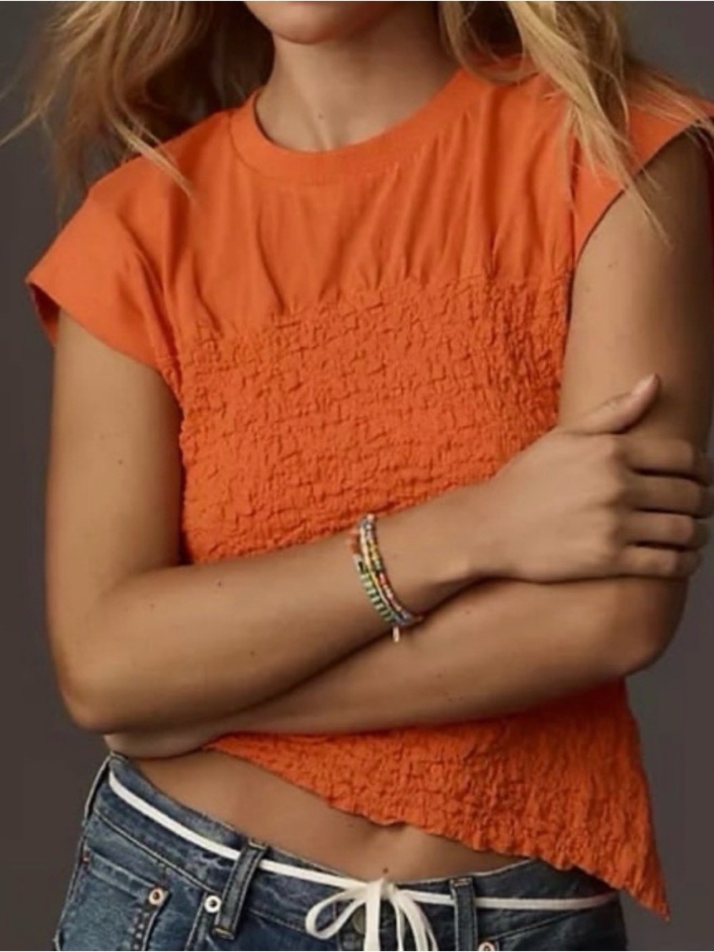 Maeve Anthropologie Smocked Muscle Top Orange Size XS